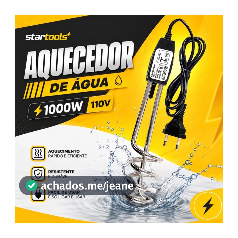 Aquecedor de Água Elétrico 1000W Portátil Rabo Quente Mergulhão Rápido - StarTools