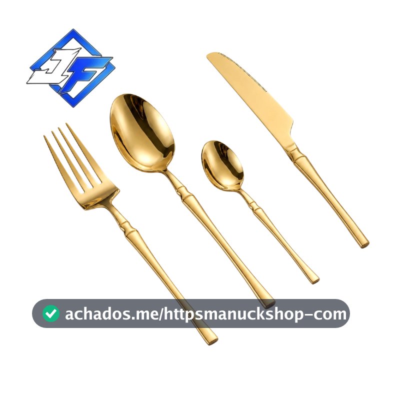Conjunto de 24 Talheres de Aço Inoxidável Dourado Conjunto de Talheres Cintura Fina Dourado Série Deluxe