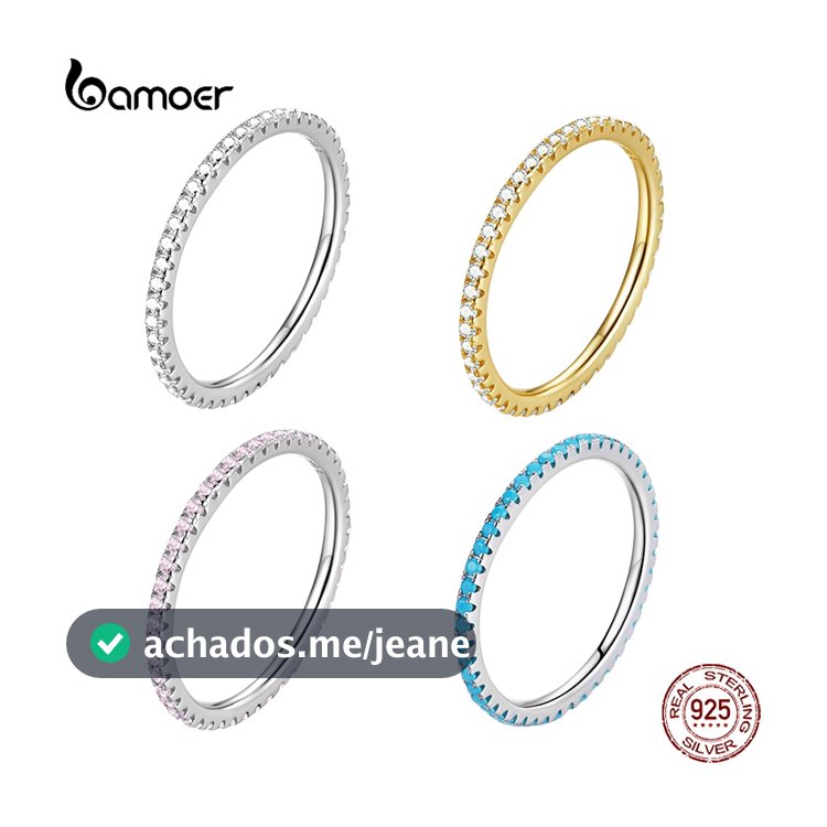 Anel De Prata Esterlina 925 Bamoer Brilhante Design Simples Joias Femininas Da Moda