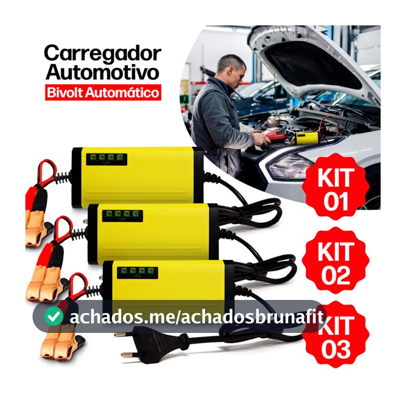 Carregador de Bateria Chupeta Automotivo Inteligente Carro Moto c/ Cabo Tomada Bivolt Veicular 12v