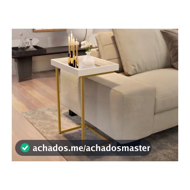 Mesa de Apoio Lateral Luxo de Sofá com Espelho 4774 Perola Off White