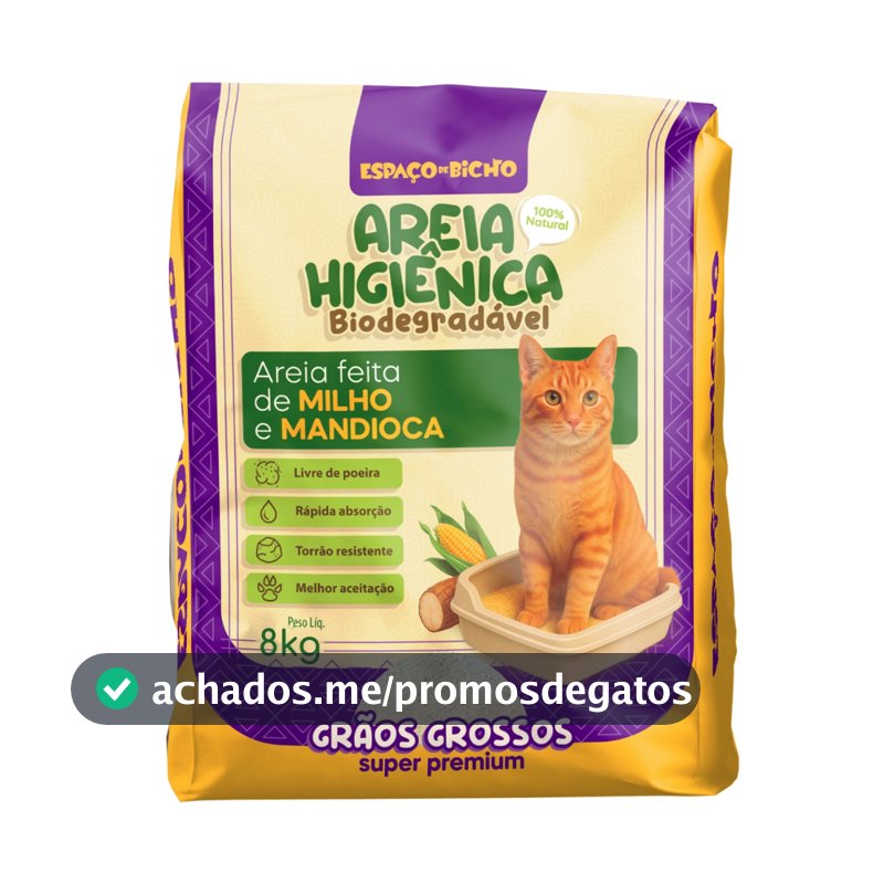 Areia Higiênica Biodegradável Espaço de Bicho Grãos Grossos 8kg – Milho e Mandioca (100% Natural)