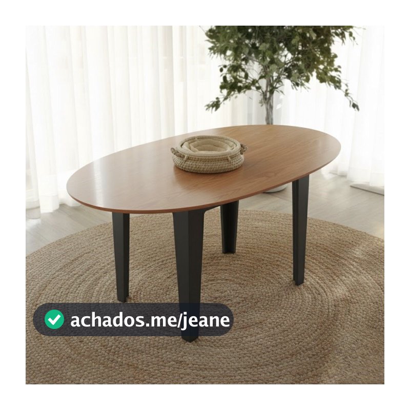 Mesa de Jantar Oval Extensível 4 Lugares 159cm Marrom/Freijó/Preto