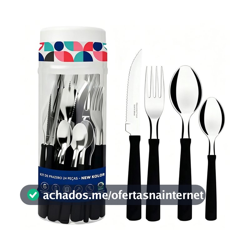 Jogo De Talheres 24 Peças Aço Inox Faqueiro Resistente Colorido Para...