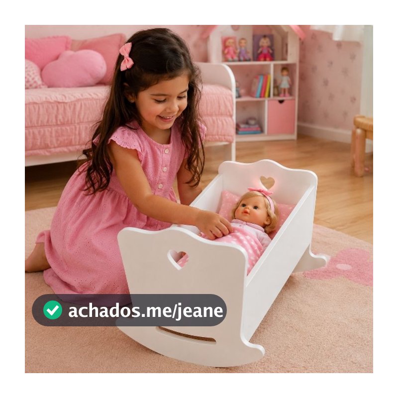 Berço de Boneca  de Madeira  com Balanço para Bonecas Brinquedo Infantil