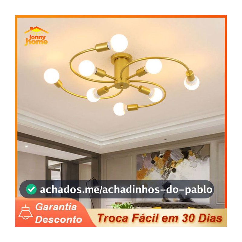 Lustre Pendente Lâmpada De Teto Semi-Embutida Iluminação  Para Sala Estar Quartos Ouro Nórdico Decorativo Ilumina