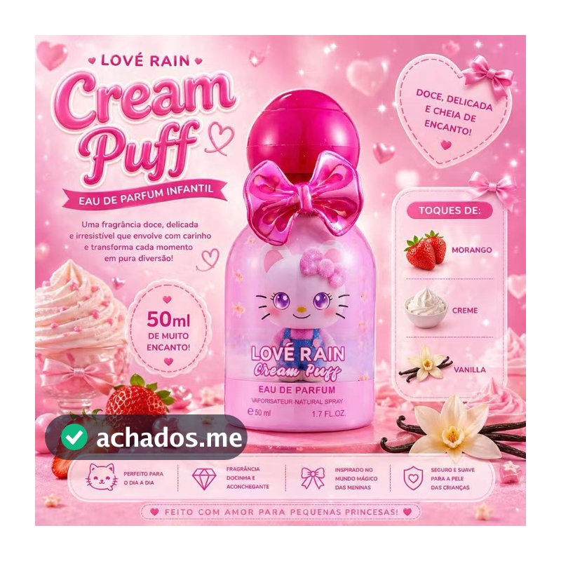 Perfume Infantil Importado Feminino Doce Morango Baunilha Fragrância Delicada Longa Duração 30ml Cream Puff Lové Rain