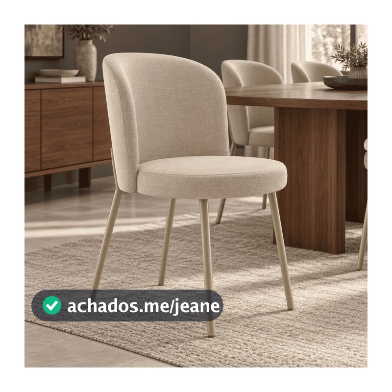 Cadeira para Sala de Jantar Decorativa Ayla Base Champanhe Linho