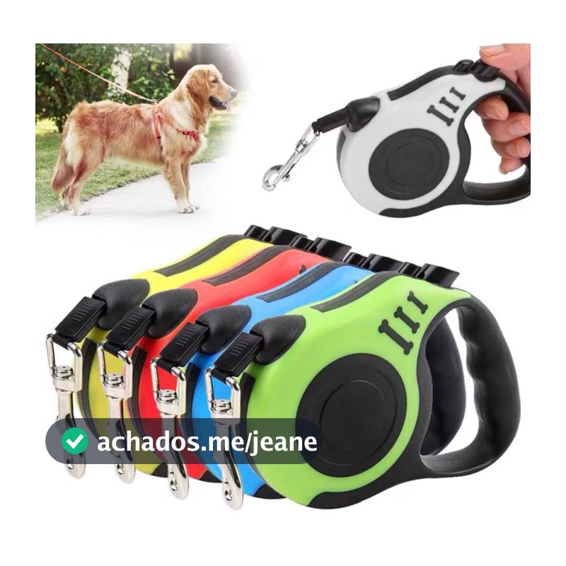 Coleira Guia Retrátil 3/5 Metros Pets Cachorro Cães Gatos Resistente Com Trava