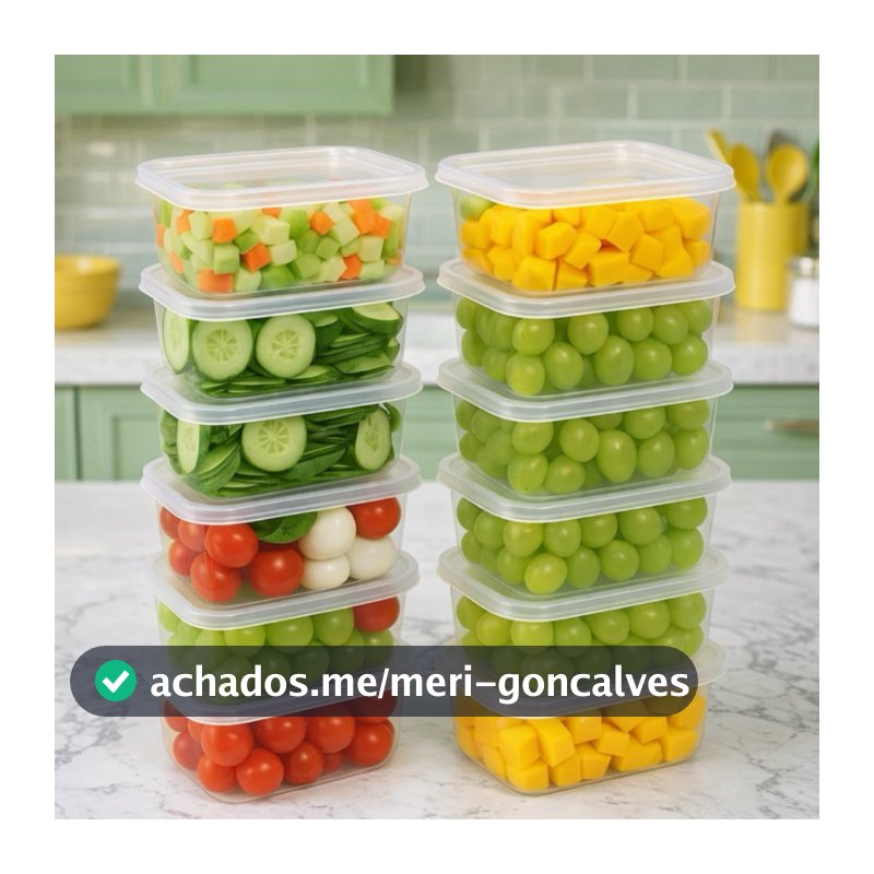 Kit Marmitas Potes Retangulares 300ml Transparente Bpa Free Freezer Microondas Organizador De Alimentos