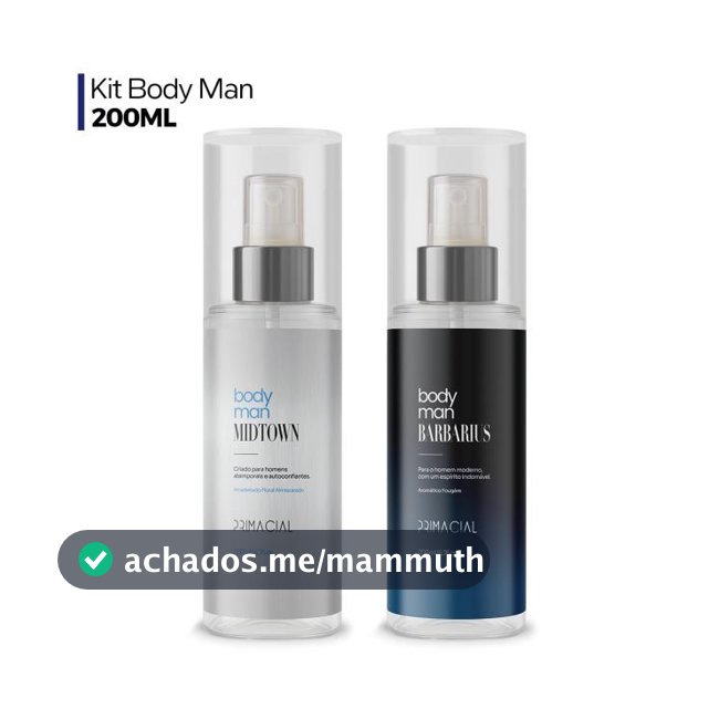KIT COM 2 BODY SPLASH MASCULINO BARBARIUS E MIDTOWN 200ML - PRIMACIAL PERFUME FRESCO AMADEIRADO