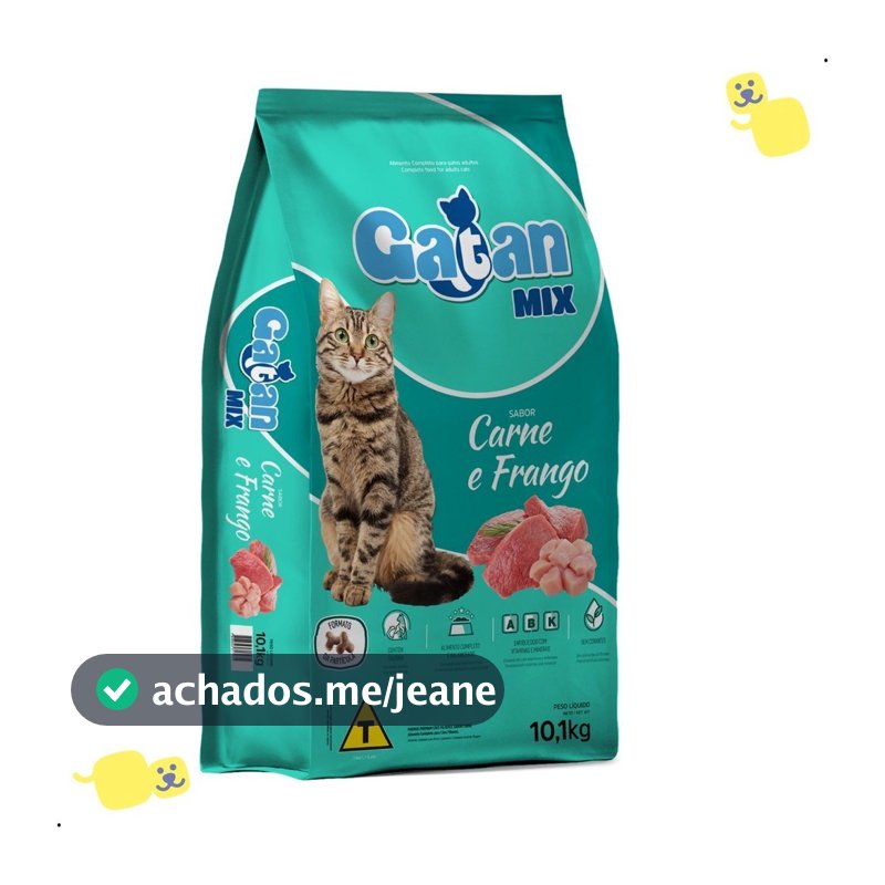 Ração Gatan Mix para Gatos Adultos 10kg Sabor Carne e Frango Sem Corantes Ração Gato Adimax