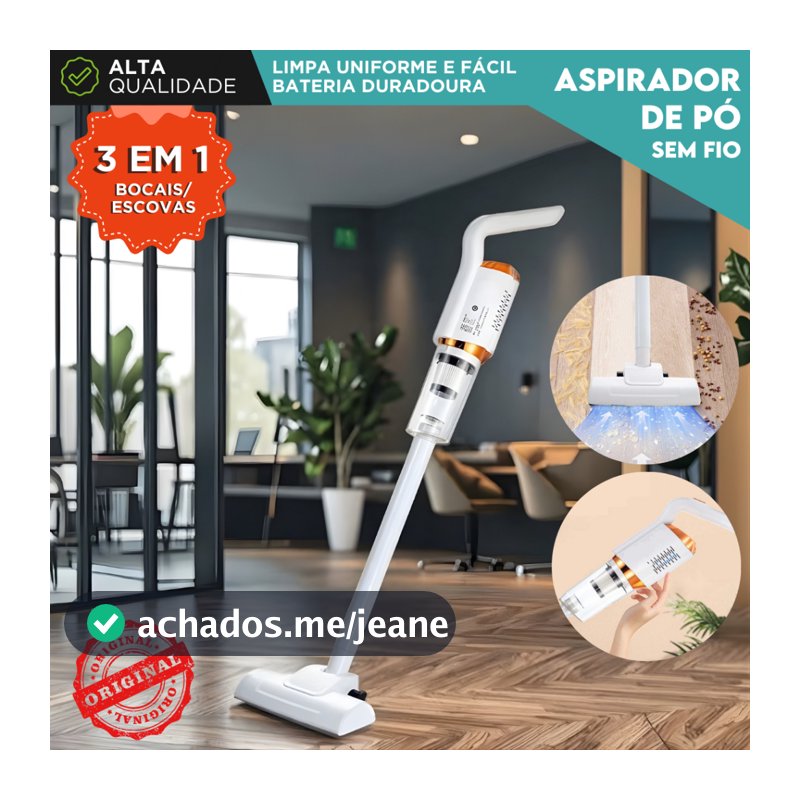 Aspirador de Pó Portátil Sem Fio Recarregável Alta Sucção para Casa Carro e Pelos de Pet - AERO