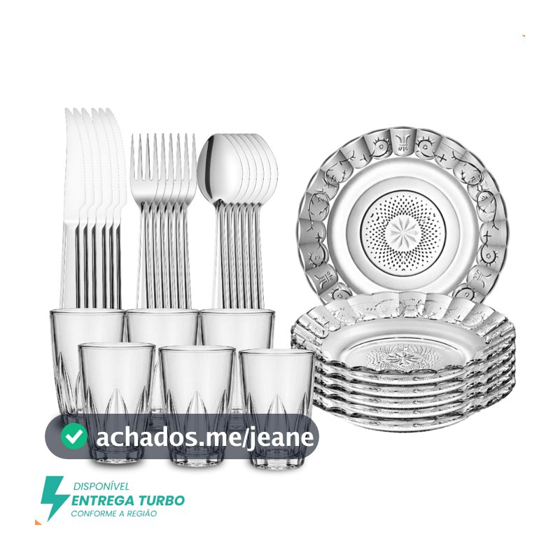 Aparelho de Jantar 30 Peças - Pratos Fundos, Copos 240ml e Talheres Inox