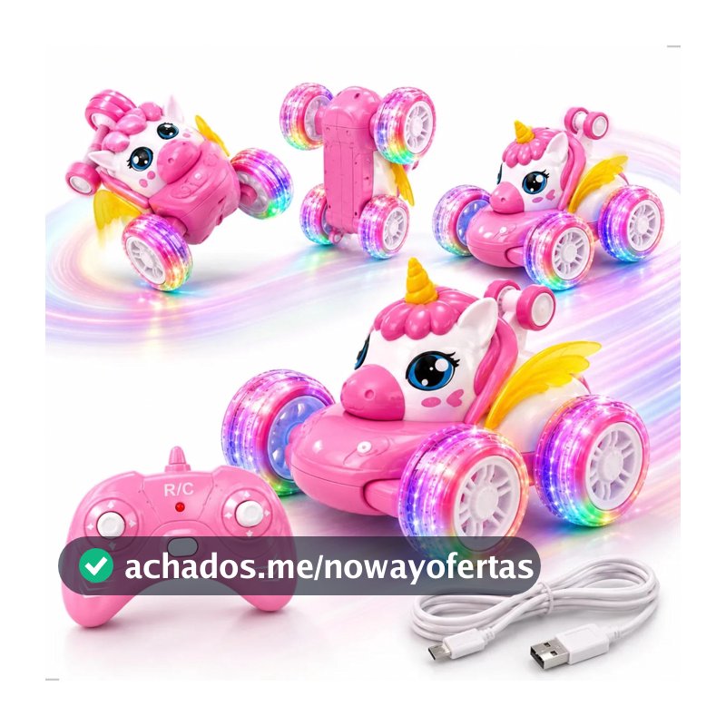 Carrinho de Controle Remoto Unicórnio Recarregável Luzes Coloridas Brinquedo Menina Carro Elétrico Infantil