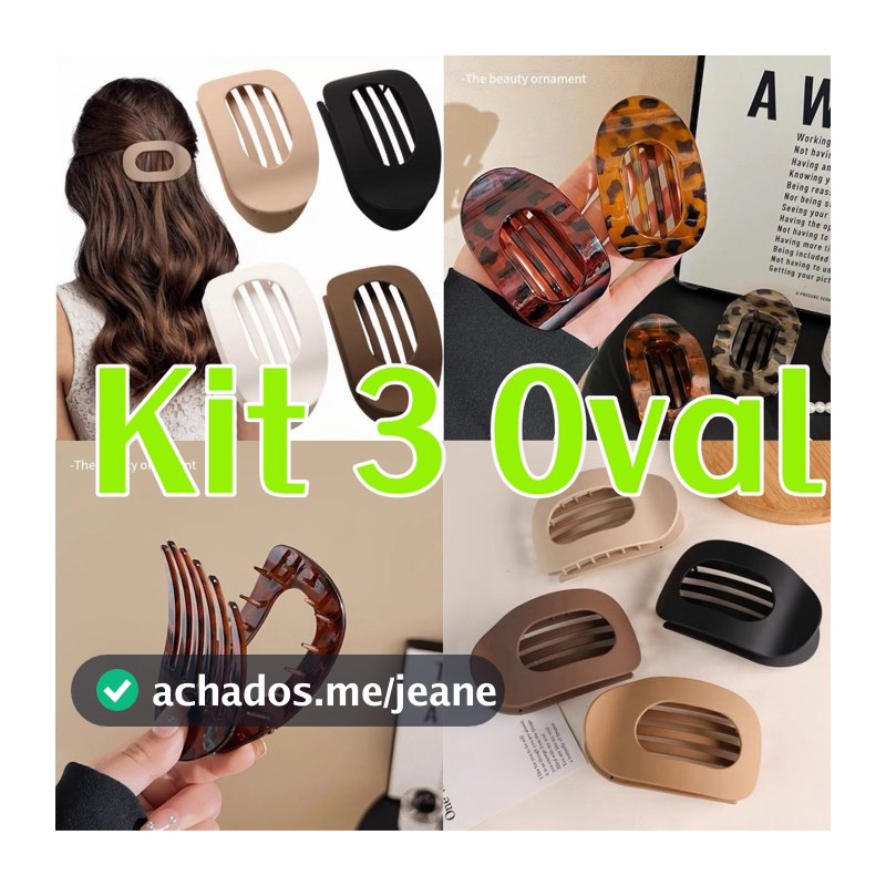KIT 3 Pcs Cabelo Oval De Presilhas Coreanas-Acessórios Vintage brilhante e fosco Aleatoria
