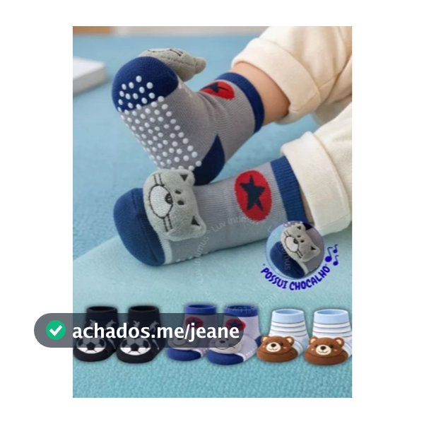Kit 12 Pares de Meia Bebê Menino Chocalho Inverno Pelucia no Pé Algodão Premium