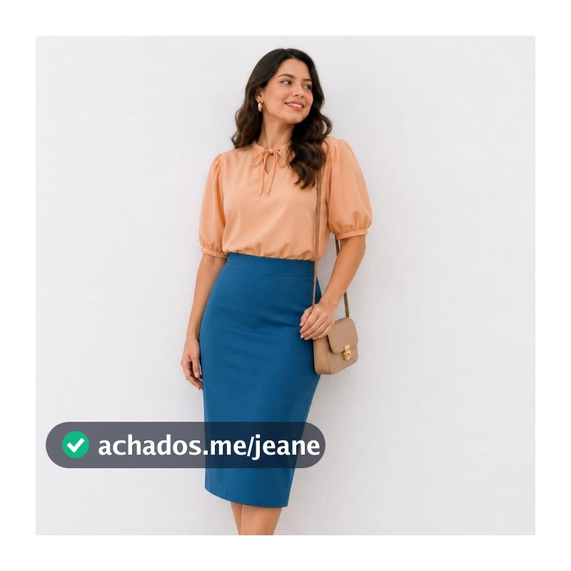 Saia Midi Lápis Bengaline Azul Elegante Confortável