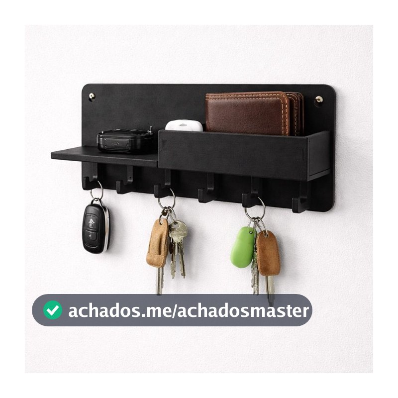Porta Chaves Organizador Parede Decorativo Preto Moderno Ganchos Decoração Multiuso Carteira