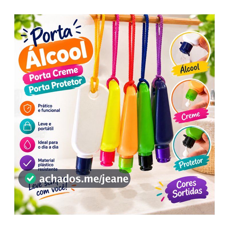 Kit 100 Porta Álcool Gel Com Alça 50 ml CORES VARIADAS (NÃO ACOMPANHA ÁLCOOL GEL) Bolsa Mochila