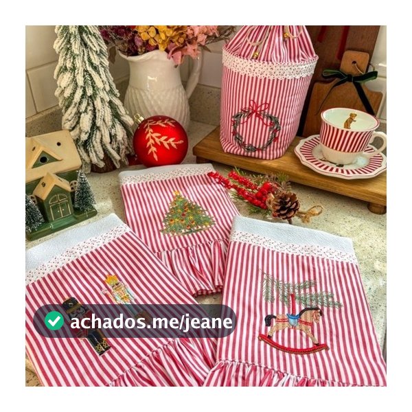Coleção  Natal vintage composta por panos de prato natalinos + porta panetone