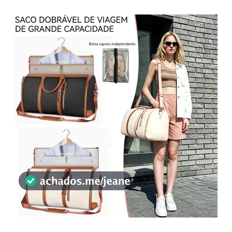 Bolsa de Viagem 2 em 1 Unissex Mala de Mão com Porta Terno Vestido Resistente à Água