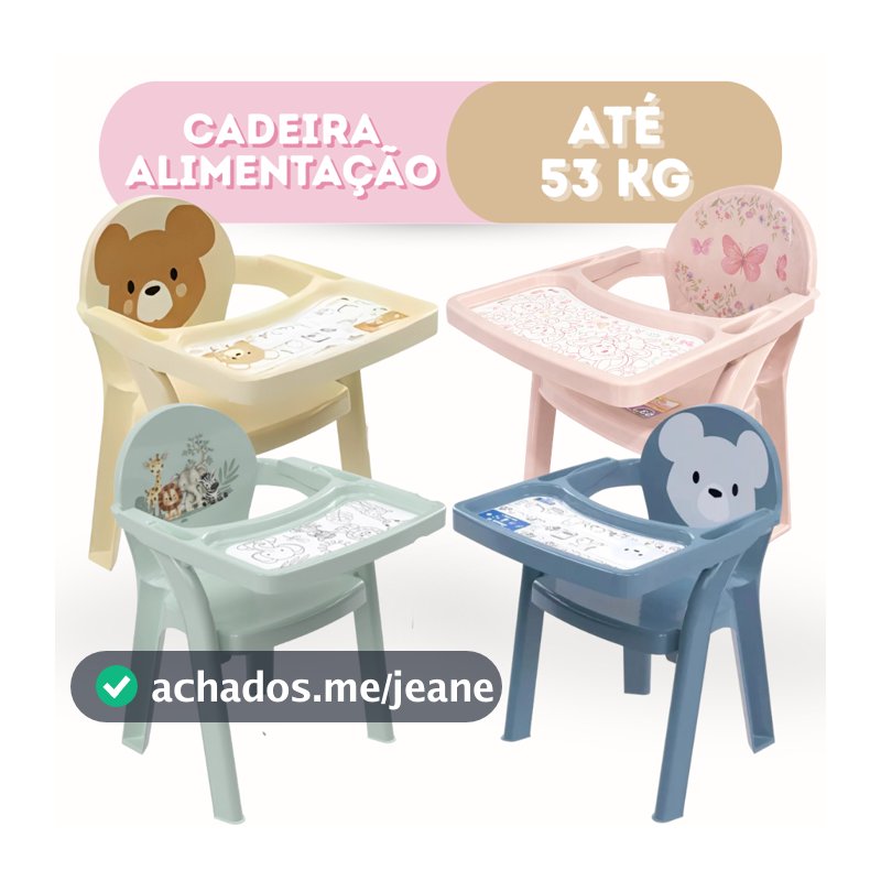 Cadeira de Alimentação Infantil Urso com Bandeja – Bebê Confortável e Segura – Suporta até 53kg