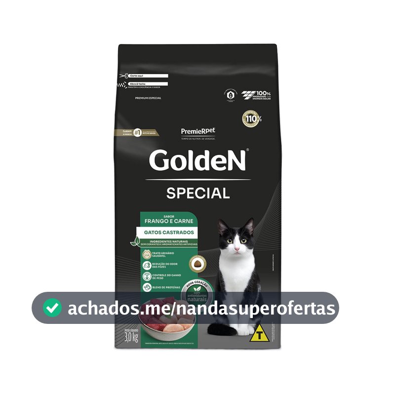 Ração Golden Special Gatos Adultos Castrados Frango e Carne 3kg
