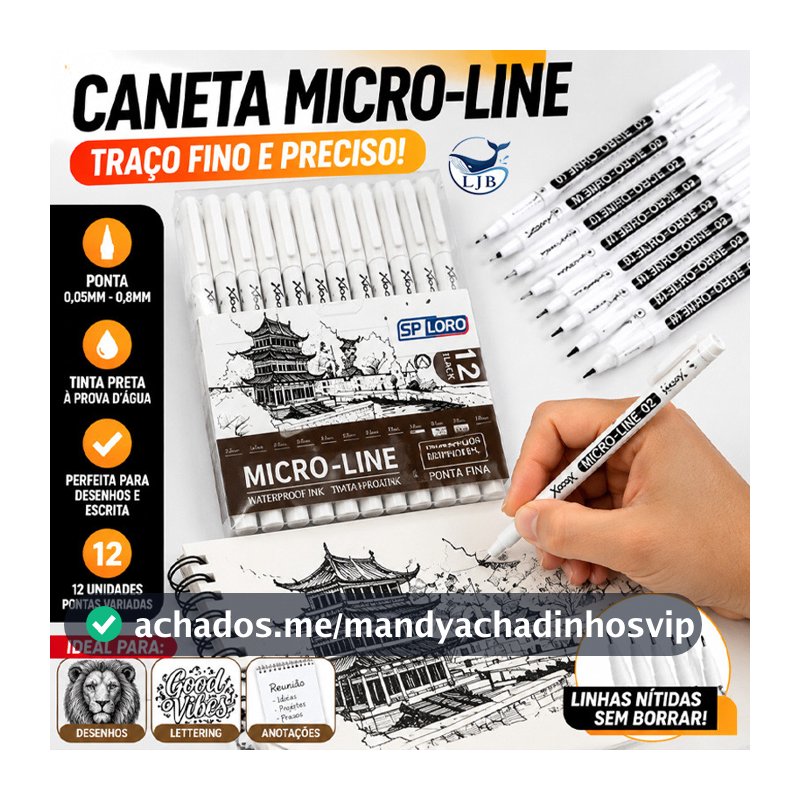 12-36 Canetas Técnicas de Precisão Micro-Line - Pontas Variadas 0.05mm a 3.0mm Brush 402