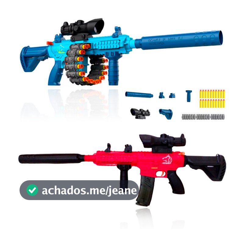 Brinquedo Lançador M16 Com Luneta Silenciador e Dardos Nerf