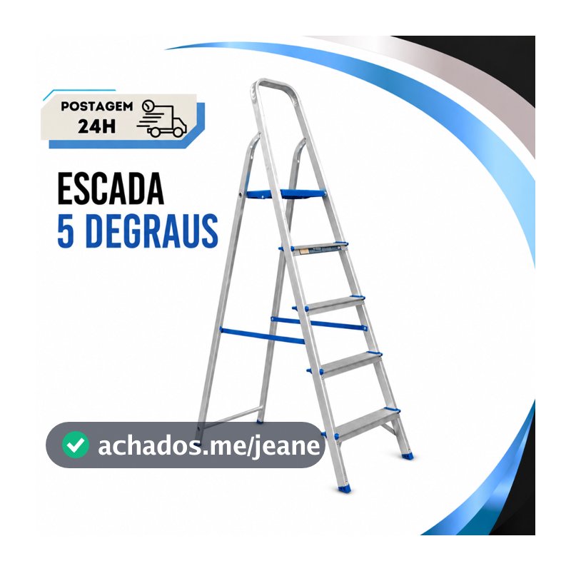 Escada de Alumínio 5 Degraus Reforçada Resistente