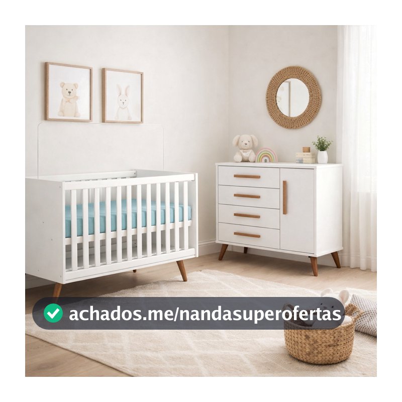 Berço de Bebê que Vira Cama e Cômoda de Bebê Sapateira 1 Porta 4 Gavetas Q Encanto Retrô Qmovi