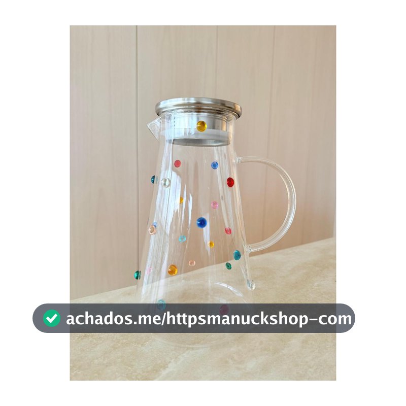 Jarra  Água Suco Vidro Com Tampa Inox 1800 ml Decorada Com Mini Gemas Coloridas