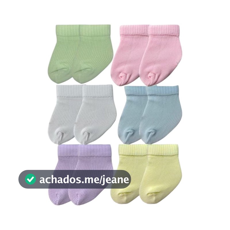 Kit 12 Meias Bebê RN Recem Nascido Essencial p/ Enxoval e Saída Maternidade 0-6 meses