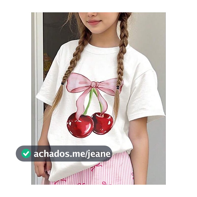Roupa Infantil Menina Blusinha Estampada Cherry Modinha Shopping Camiseta Luxo Algodão Manga Curta