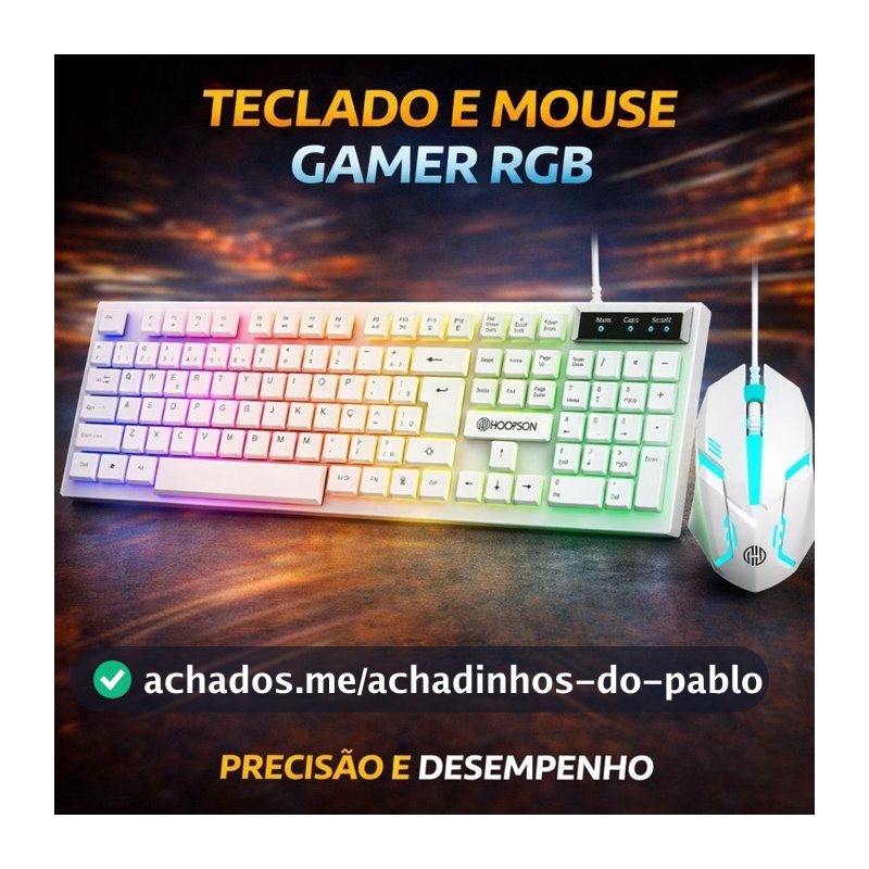 Kit Gamer Teclado + Mouse Branco RGB LED USB ABNT2 profissional– Iluminado, Conforto e Performance