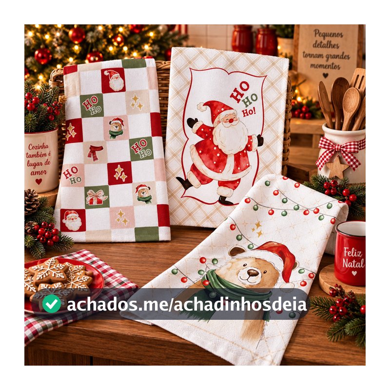 Kit 3 Panos de Copa Prato Natal Dohler 45x65 100% Algodão