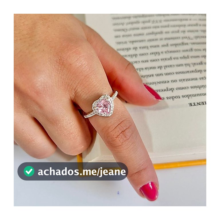 Anel Solitario Zirconia Coração Rosa Prata 925 Legitima