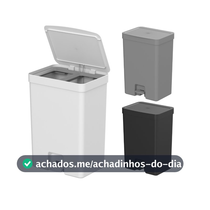 Lixeira Ou Trium Com Pedal 30 litros Preta/Branca/Chumbo Com Duplo Compartimento