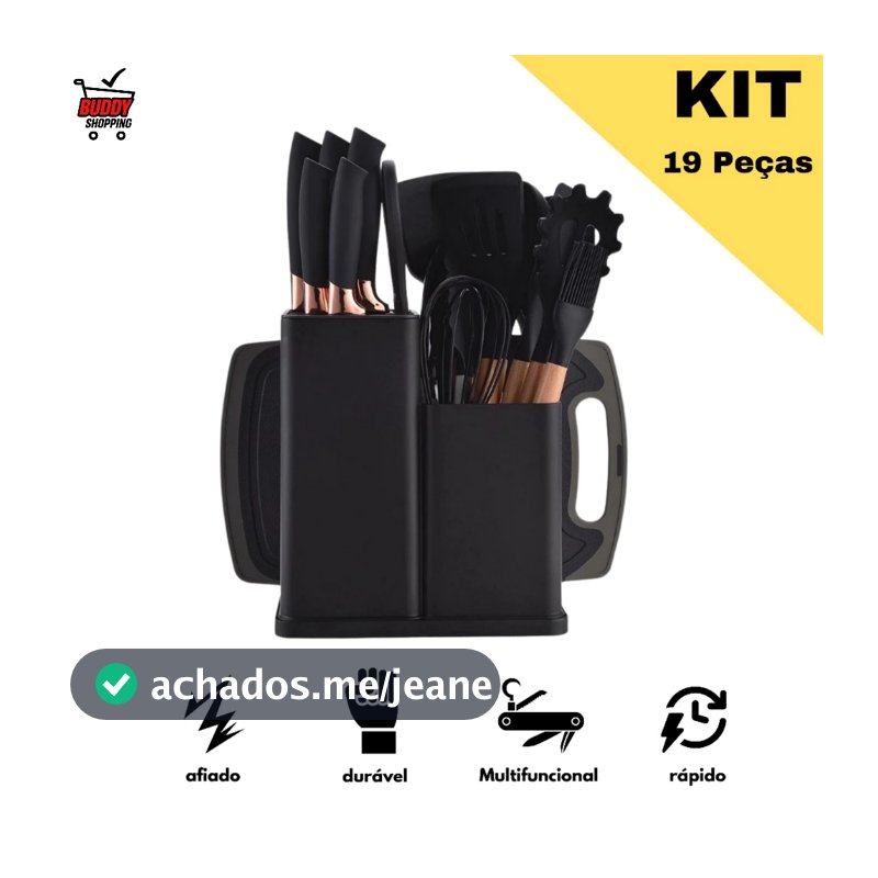 Kit Conjunto 19 Pçs De Utensílios Facas Silicone Cozinha