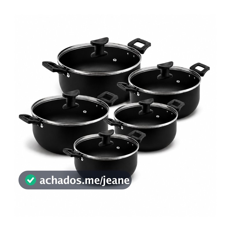 Conjunto Jogo Panelas Caçarola Antiaderente Tampa Vidro + Brinde Talhares