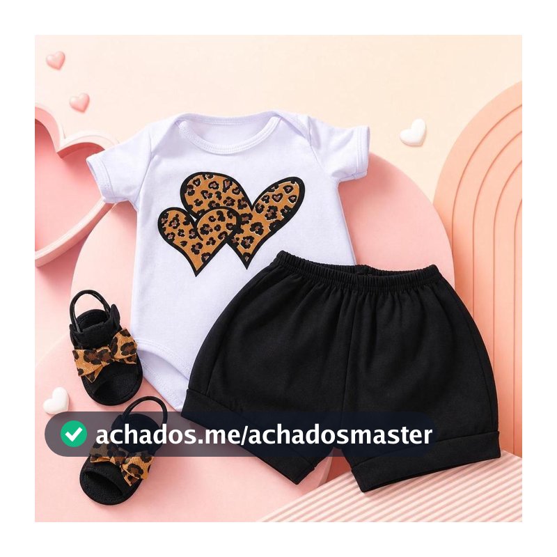 Conjunto Bebê Menina Body + Short + Sandália Infantil Verão