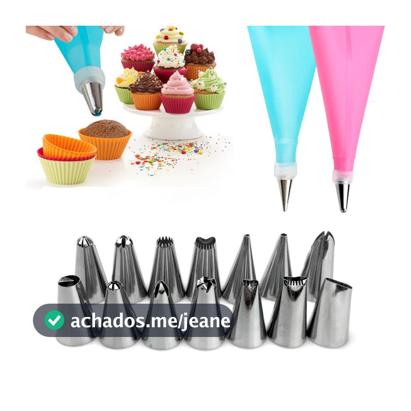 24 PÇS Conjunto de Saco de Confeiteira de Silicone com Bico para Decoração com Creme / Confeitaria / Açúcar