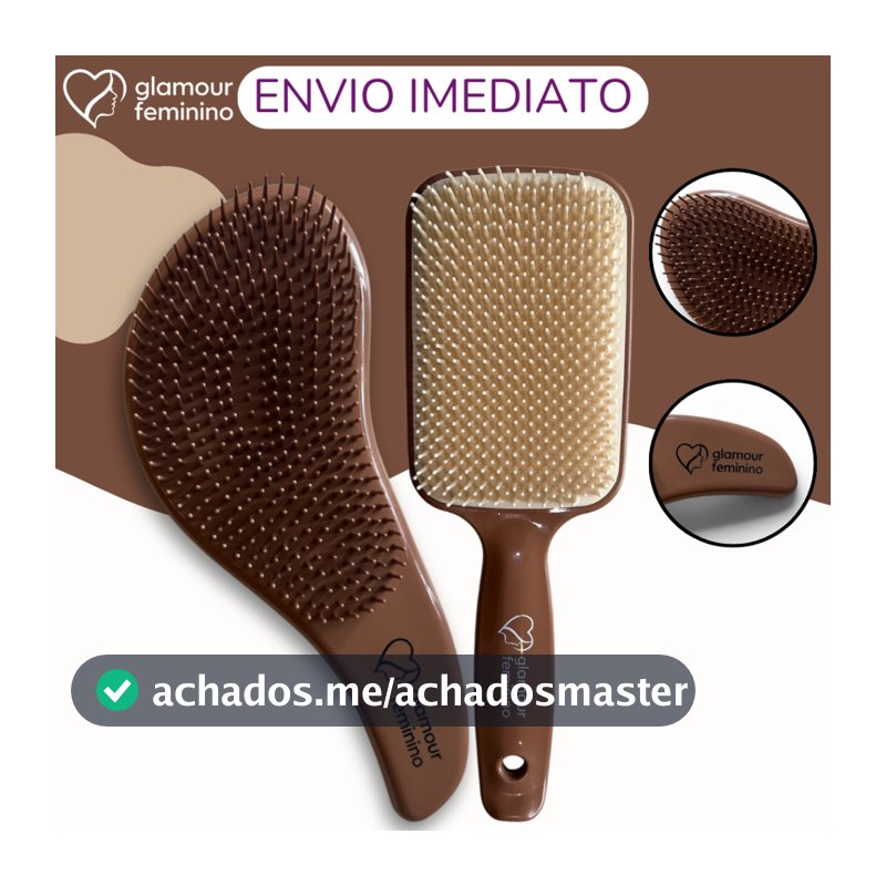 Kit 1 Escova Raquete Premium + 1 Escovas Mágicas Premium - Anti Frizz - De Desembaraçar Cabelo - Glamour Feminino