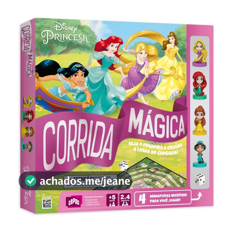 JOGO DE TABULEIRO CORRIDA MÁGICA PRINCESAS DISNEY 4 MINIATURAS COPAG PERSONAGEM BRINQUEDO ARIEL BELA