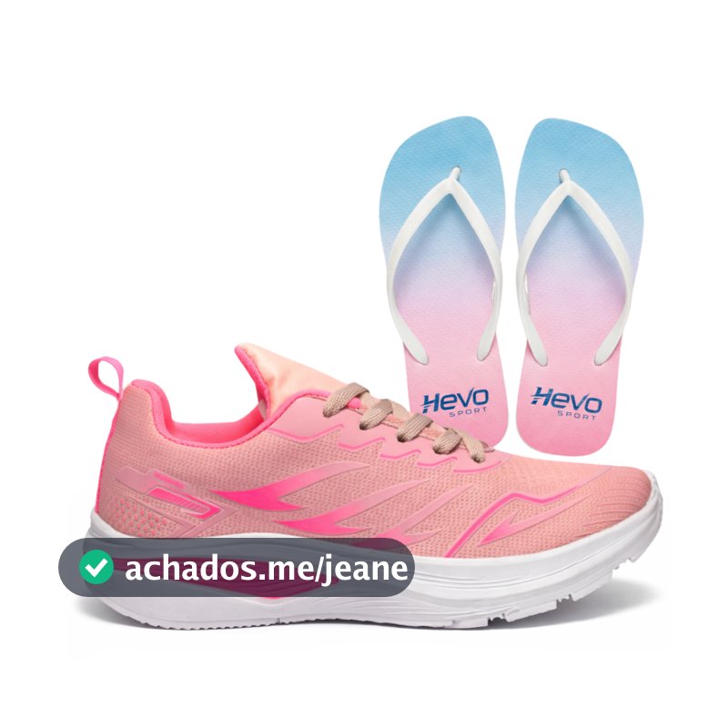 Kit Tênis e Chinelo Hevo Feminino Esportivo Treino Caminhada Corrida Academia Lazer Dia a Dia