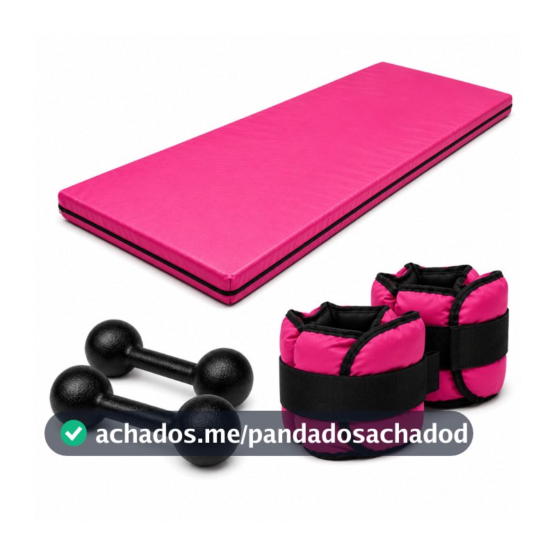 KIT FITNESS COMPLETO COLCHONETE ROSA + PAR 1KG HALTER BOLA + PAR 1KG CANELEIRA ROSA | TREINO EM CASA OU ACADEMIA TL