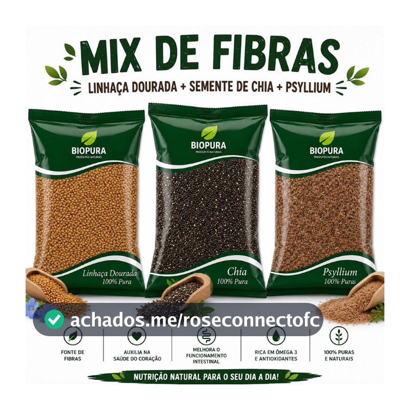 1KG De Mix de Fibras Psyllium Chia e Linhaça Dourada 100% Natural Premium para Vitaminas Iogurtes Saladas, Receitas Fit