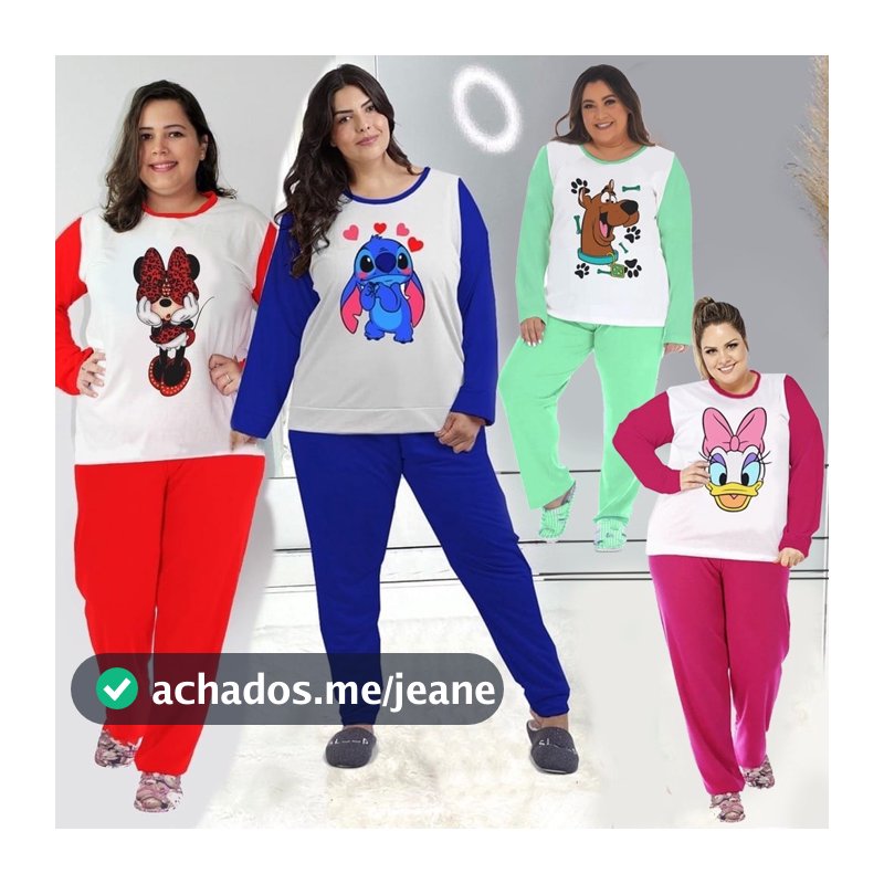 Pijama Feminino PLUS SIZE Blusa e Calça Luxo Inverno Personagens