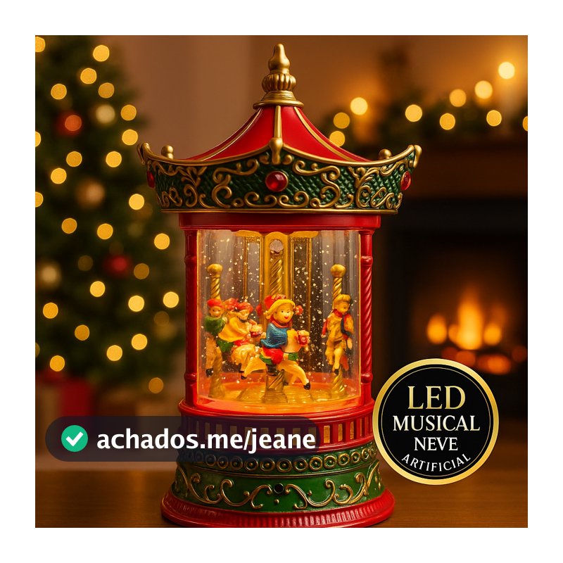Luminária de Natal Carrossel LED Musical com Neve em Movimento – Decoração Natalina Encantadora